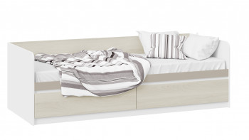 Кровать «Сканди» с 2 ящиками Дуб Гарден/Белый/Глиняный серый в Краснозёрском - krasnozyorskoe.mebel54.com | фото
