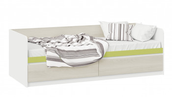 Кровать «Сканди» с 2 ящиками Дуб Гарден/Белый/Зеленый в Краснозёрском - krasnozyorskoe.mebel54.com | фото