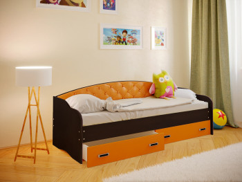 Кровать Софа-7 с мягкой спинкой (800х2000) Венге/Оранжевый в Краснозёрском - krasnozyorskoe.mebel54.com | фото