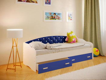 Кровать Софа-8 с мягкой спинкой со стразами (900х1900) Белый/Синий в Краснозёрском - krasnozyorskoe.mebel54.com | фото