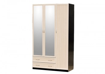 Шкаф для платья и белья 3-х дверный с профилем МДФ с 2 малыми зеркалами Венге/Дуб выбеленный в Краснозёрском - krasnozyorskoe.mebel54.com | фото