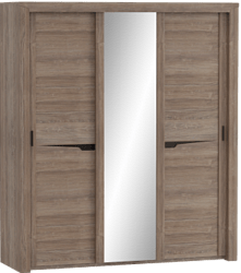Шкаф трехдверный Соренто с раздвижными дверями Дуб стирлинг/Кофе структурный матовый в Краснозёрском - krasnozyorskoe.mebel54.com | фото